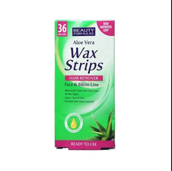 Beauty Formulas Hair Removal Wax Strips - Face & Bikini Line (Green) 36piece
