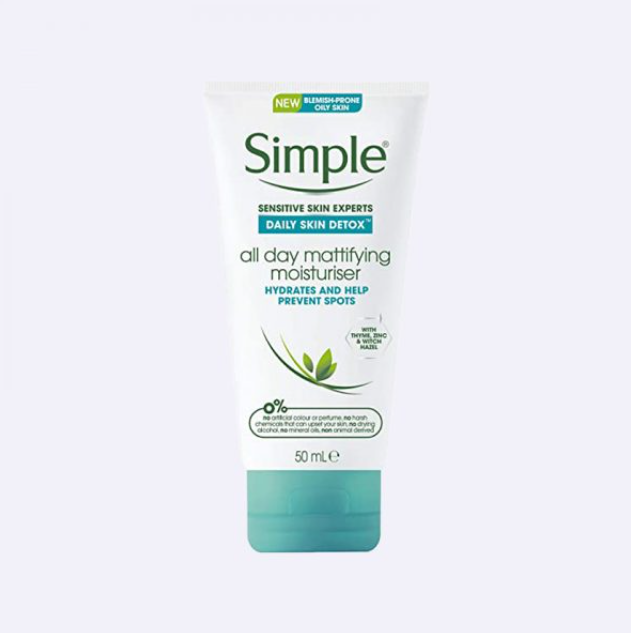 Simple Daily Skin Detox All Day Mattifying Moisturiser For Blemish-Prone, Oily Skin 50ml